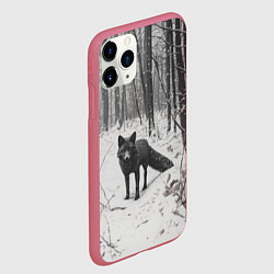 Чехол iPhone 11 Pro матовый Черная лиса в заснеженном лесу, цвет: 3D-малиновый — фото 2