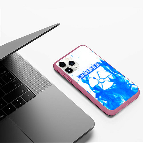 Чехол iPhone 11 Pro матовый Stalker голубой огонь / 3D-Малиновый – фото 3