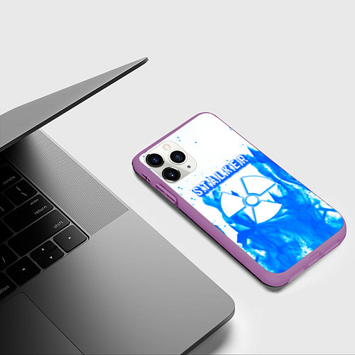 Чехол iPhone 11 Pro матовый Stalker голубой огонь / 3D-Фиолетовый – фото 3