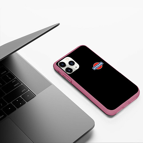 Чехол iPhone 11 Pro матовый Nissan logo steel / 3D-Малиновый – фото 3