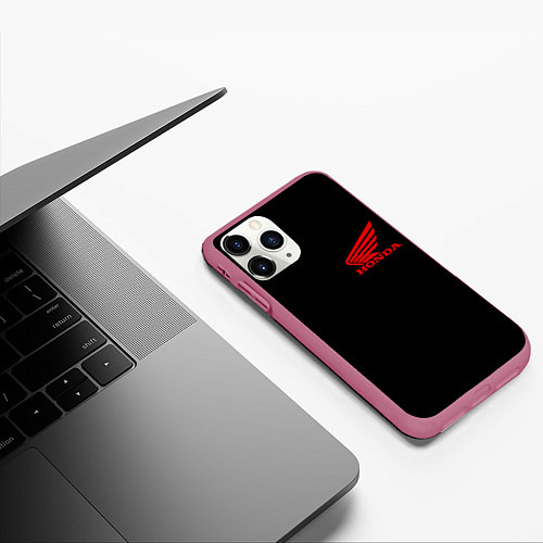 Чехол iPhone 11 Pro матовый Honda red logo auto steel / 3D-Малиновый – фото 3