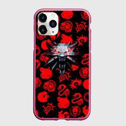 Чехол iPhone 11 Pro матовый The Witcher anime pattern, цвет: 3D-малиновый