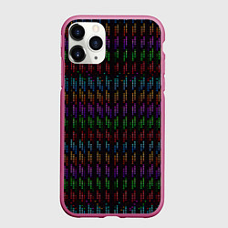 Чехол iPhone 11 Pro матовый Разноцветные точки на чёрном фоне, цвет: 3D-малиновый