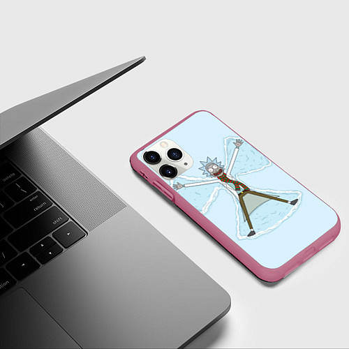 Чехол iPhone 11 Pro матовый Рик и Морти снег - бабочка / 3D-Малиновый – фото 3