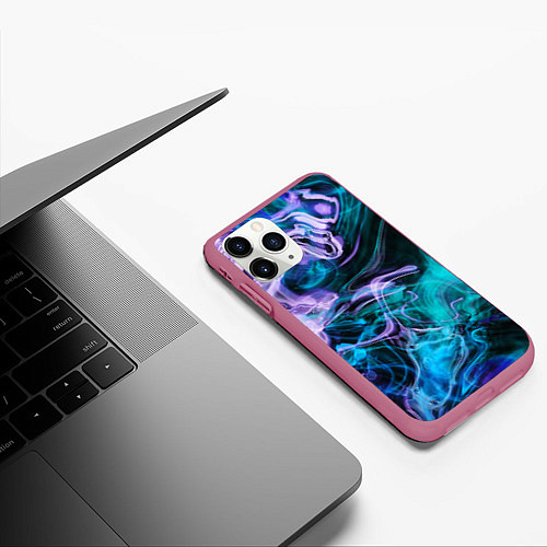 Чехол iPhone 11 Pro матовый Цветной дым текстура / 3D-Малиновый – фото 3