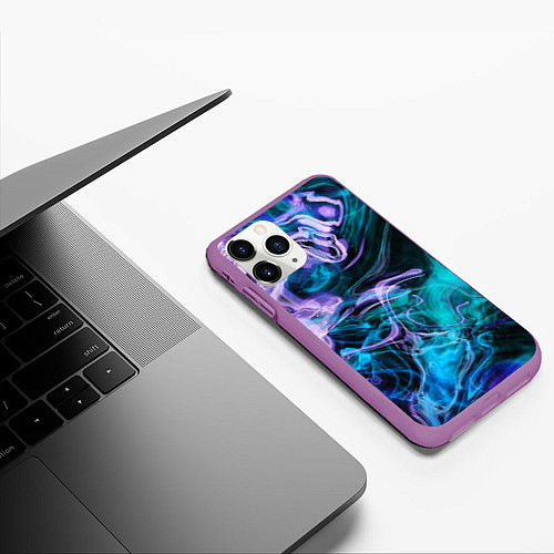 Чехол iPhone 11 Pro матовый Цветной дым текстура / 3D-Фиолетовый – фото 3