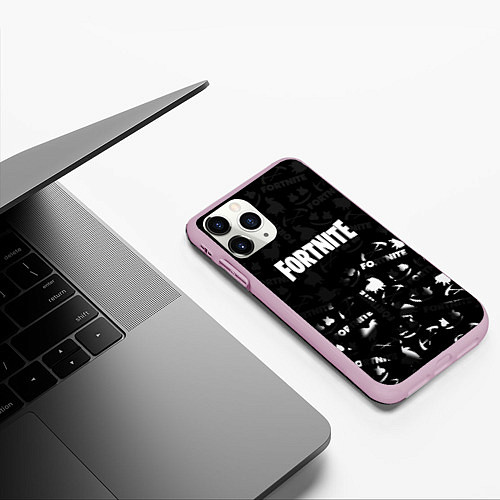 Чехол iPhone 11 Pro матовый Fortnite pattern black / 3D-Розовый – фото 3