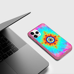 Чехол iPhone 11 Pro матовый Неоновый фрактальный узор психоделика, цвет: 3D-малиновый — фото 2