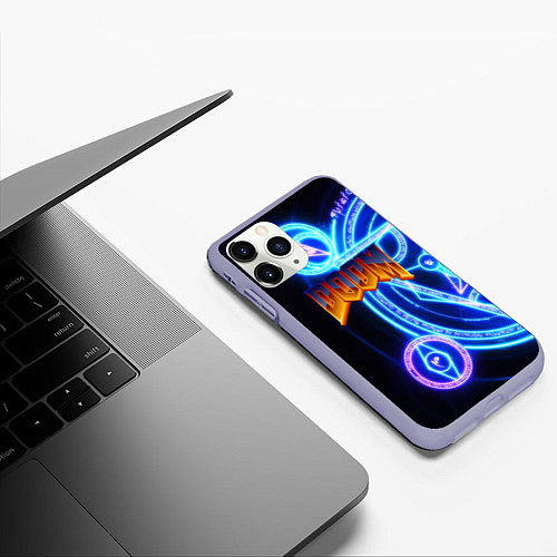 Чехол iPhone 11 Pro матовый Doom мистические символы / 3D-Светло-сиреневый – фото 3