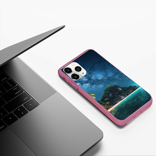 Чехол iPhone 11 Pro матовый Island beach / 3D-Малиновый – фото 3