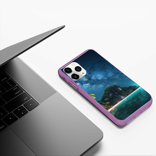 Чехол iPhone 11 Pro матовый Island beach / 3D-Фиолетовый – фото 3