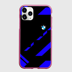 Чехол iPhone 11 Pro матовый BMW blue geometry, цвет: 3D-малиновый
