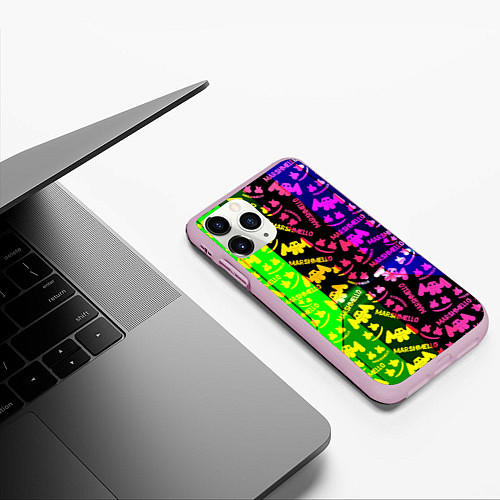 Чехол iPhone 11 Pro матовый Marshmello pattern neon steel / 3D-Розовый – фото 3