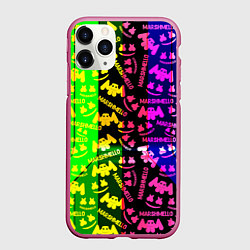 Чехол iPhone 11 Pro матовый Marshmello pattern neon steel, цвет: 3D-малиновый