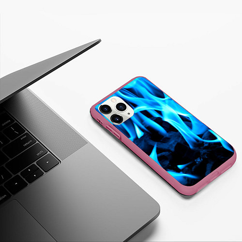 Чехол iPhone 11 Pro матовый Синий огонь текстура / 3D-Малиновый – фото 3