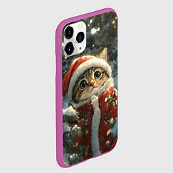 Чехол iPhone 11 Pro матовый Новогодний котик в зимнем лесу, цвет: 3D-фиолетовый — фото 2
