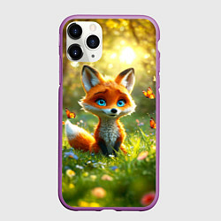 Чехол iPhone 11 Pro матовый Рыжая лисичка и бабочки, цвет: 3D-фиолетовый