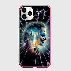Чехол iPhone 11 Pro матовый Джокер в мегаполисе - осколки, цвет: 3D-малиновый