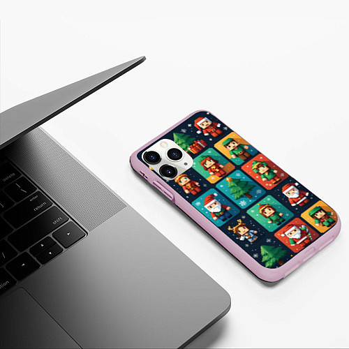 Чехол iPhone 11 Pro матовый Minecraft с новогодний паттерн / 3D-Розовый – фото 3