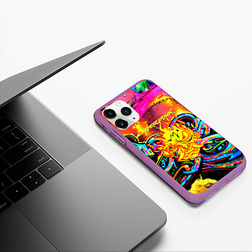 Чехол iPhone 11 Pro матовый Cyberpunk 2077 graffity game / 3D-Фиолетовый – фото 3