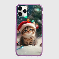 Чехол iPhone 11 Pro матовый Новогодний котенок и снег, цвет: 3D-фиолетовый