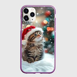 Чехол iPhone 11 Pro матовый Новогодний котенок и снег, цвет: 3D-фиолетовый