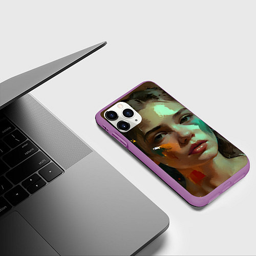 Чехол iPhone 11 Pro матовый Портрет девушки искусство / 3D-Фиолетовый – фото 3