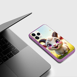 Чехол iPhone 11 Pro матовый Козлёнок на лугу, цвет: 3D-фиолетовый — фото 2