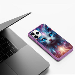 Чехол iPhone 11 Pro матовый Fantastic blue-eyed neon kitten, цвет: 3D-фиолетовый — фото 2