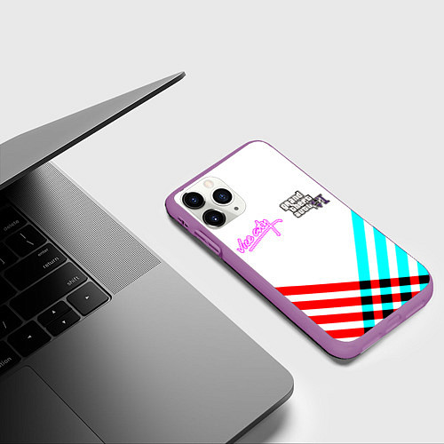 Чехол iPhone 11 Pro матовый GTA6 vice city line / 3D-Фиолетовый – фото 3