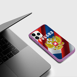 Чехол iPhone 11 Pro матовый Цвета флага России, паттерн, цвет: 3D-фиолетовый — фото 2
