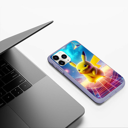 Чехол iPhone 11 Pro матовый Funny Pikachu - vaporwave / 3D-Светло-сиреневый – фото 3