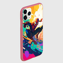 Чехол iPhone 11 Pro матовый Человек-паук на ярком фоне, цвет: 3D-малиновый — фото 2