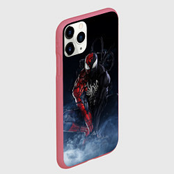 Чехол iPhone 11 Pro матовый Веном и Человек-паук, цвет: 3D-малиновый — фото 2