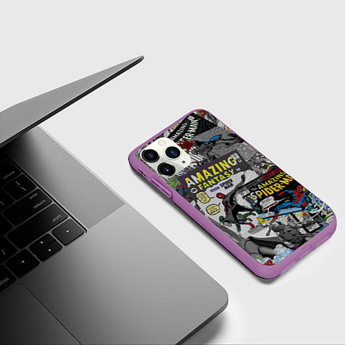 Чехол iPhone 11 Pro матовый Spider-man comics / 3D-Фиолетовый – фото 3