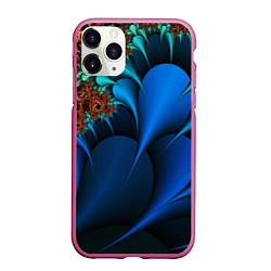 Чехол iPhone 11 Pro матовый Фрактальный узор голубой, цвет: 3D-малиновый