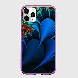 Чехол iPhone 11 Pro матовый Фрактальный узор голубой, цвет: 3D-фиолетовый