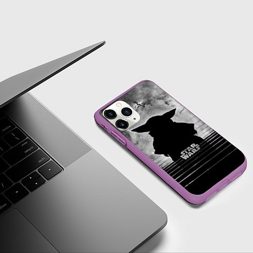 Чехол iPhone 11 Pro матовый Звездное небо - Беби Йода / 3D-Фиолетовый – фото 3