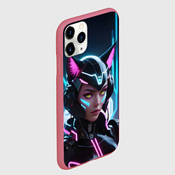 Чехол iPhone 11 Pro матовый Неон кибер девушка, цвет: 3D-малиновый — фото 2