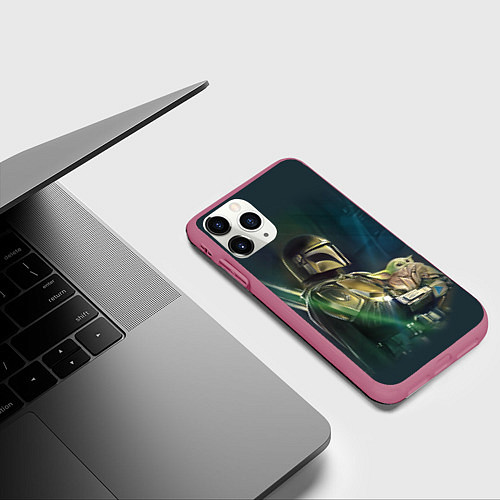 Чехол iPhone 11 Pro матовый Куда я туда и он - Мандалорец / 3D-Малиновый – фото 3