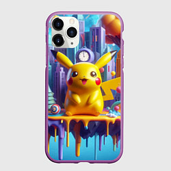 Чехол iPhone 11 Pro матовый Пикачу на сказочной планете - нейроарт, цвет: 3D-фиолетовый