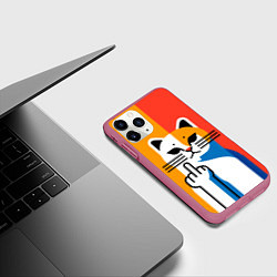 Чехол iPhone 11 Pro матовый Котик с факом - поп арт, цвет: 3D-малиновый — фото 2