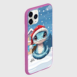 Чехол iPhone 11 Pro матовый Новогодняя голубая змейка символ 2025, цвет: 3D-фиолетовый — фото 2