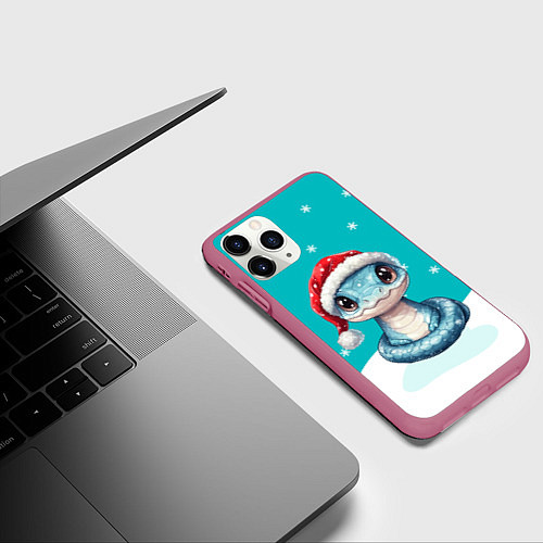 Чехол iPhone 11 Pro матовый Новогодняя голубая змейка символ 2025 / 3D-Малиновый – фото 3