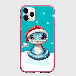 Чехол iPhone 11 Pro матовый Новогодняя голубая змейка символ 2025, цвет: 3D-малиновый