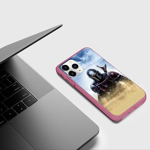 Чехол iPhone 11 Pro матовый Дин Джарин - Мандалорец / 3D-Малиновый – фото 3