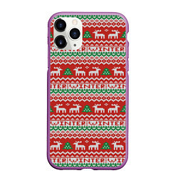 Чехол iPhone 11 Pro матовый Deer christmas pattern, цвет: 3D-фиолетовый