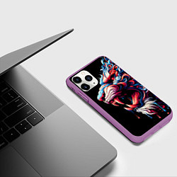 Чехол iPhone 11 Pro матовый Фантазийный красочный тигр - ирезуми, цвет: 3D-фиолетовый — фото 2