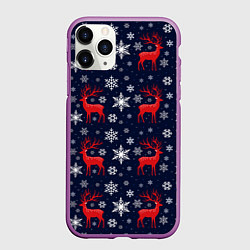 Чехол iPhone 11 Pro матовый Олени новогодние, цвет: 3D-фиолетовый