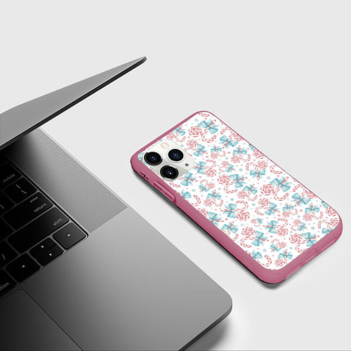 Чехол iPhone 11 Pro матовый Новогодние леденцы / 3D-Малиновый – фото 3